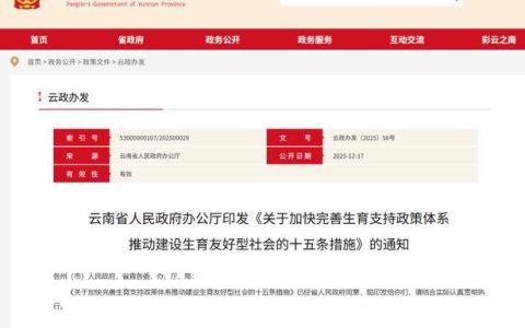 2025年云南十五条生育支持政策，助力社会和谐发展