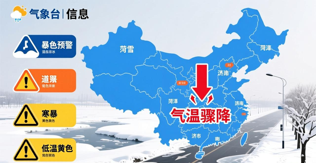 9市已出现雨雪天气，最大降水在菏泽 山东继续发布暴雪、道路结冰、寒潮、低温预警