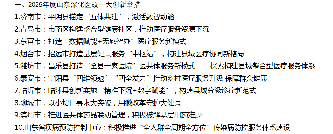 2025年度“创新引领 医改惠民”山东深化医改十大创新举措、公立医院高质量发展十大创新举措推介结果揭晓
