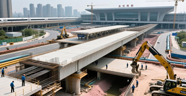 东营高铁站前广场项目下匝道桥顺利合龙