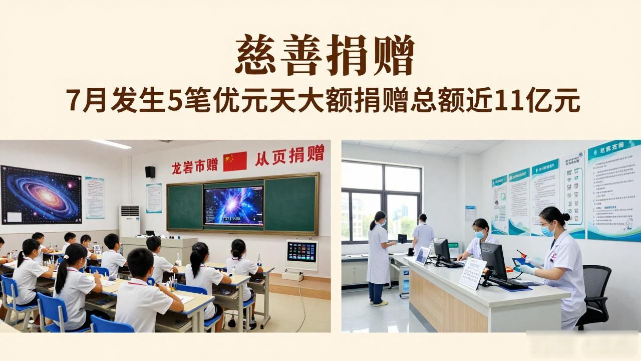 慈善捐赠 7月发生5笔亿元以上大额捐赠总额近11亿元